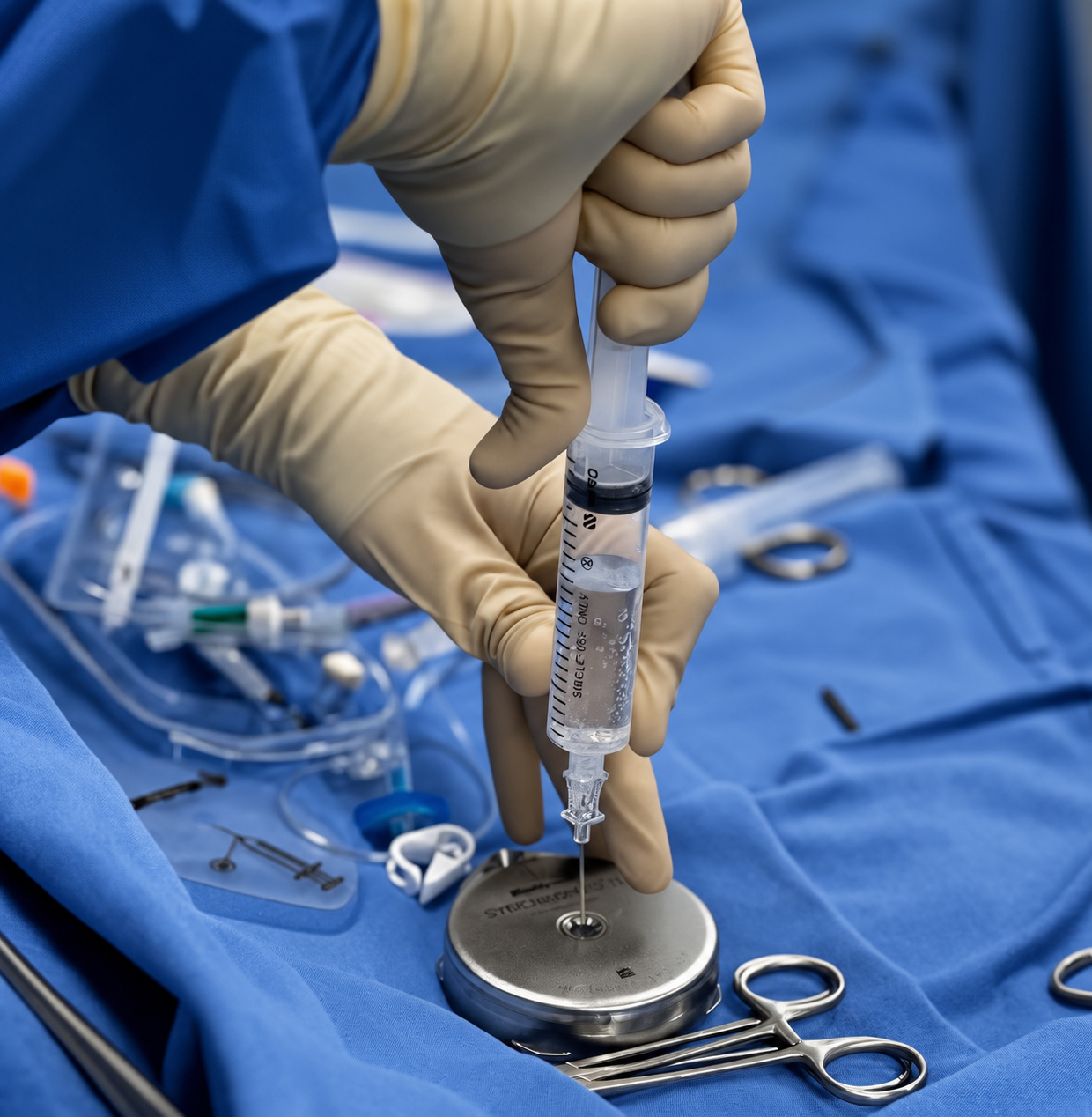 Preparación de medicamento en quirófano